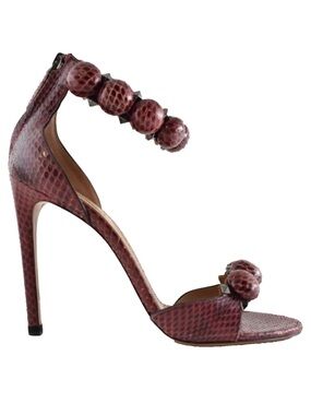 Alaia Bombe 110mm Red Snakeskin Studded Ball Ankle Strap Sandal Heel Pump 36.5